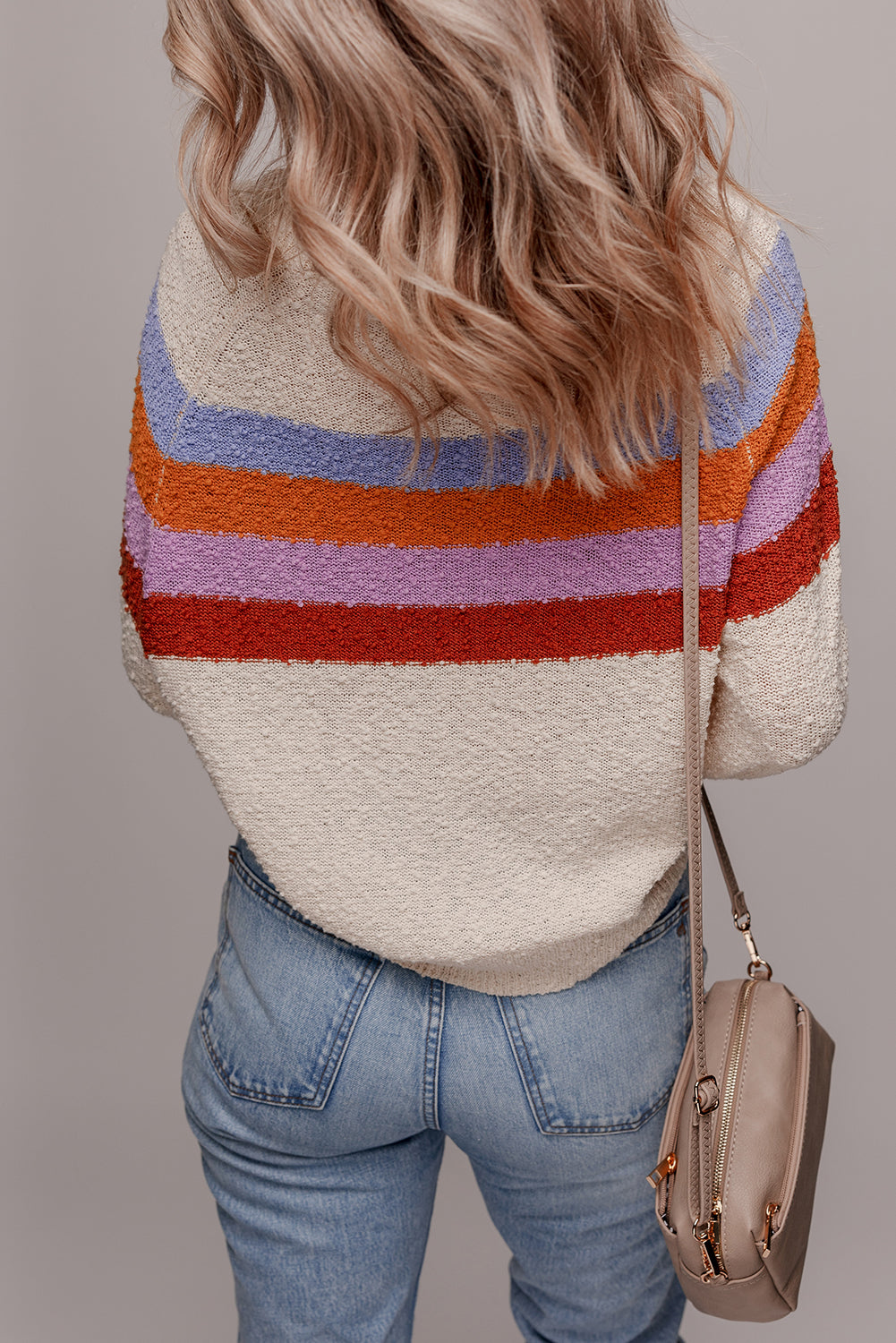 Ayla Striped Color Block Loose Sleeve Chic Sweater Threaded Pear
