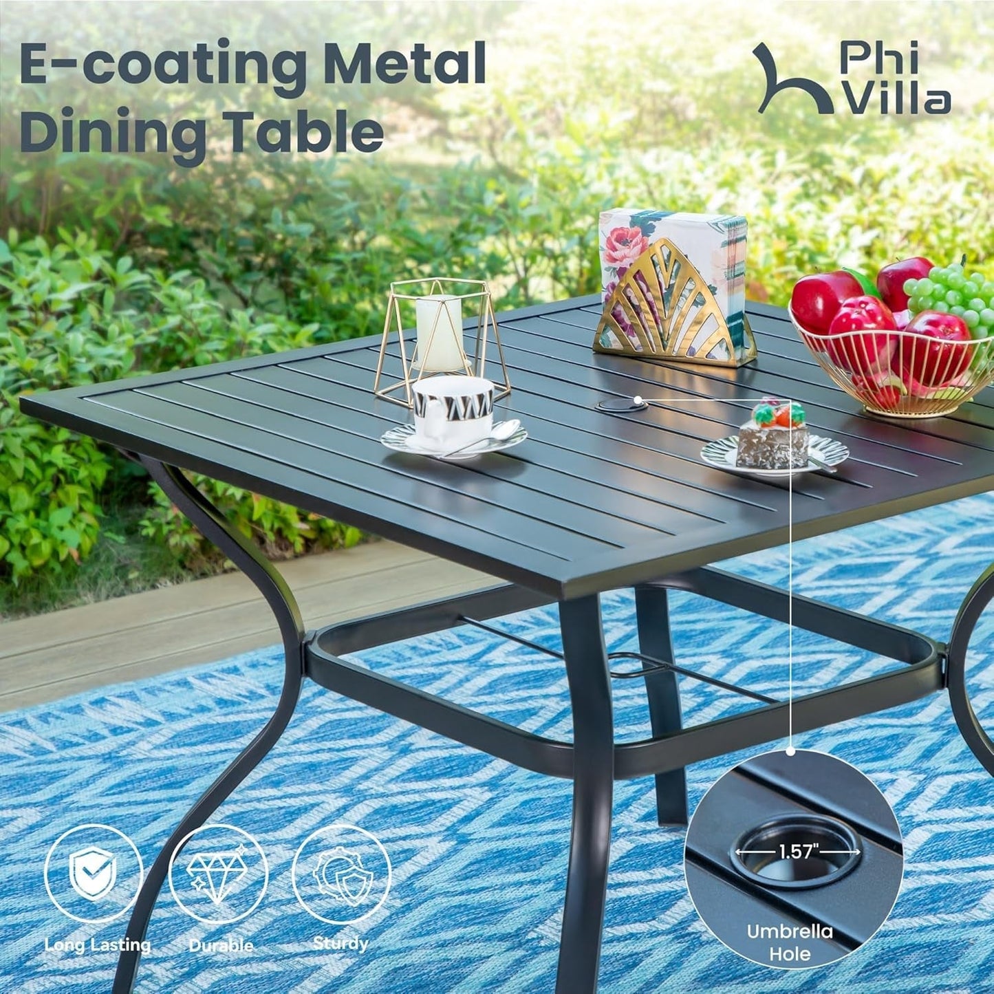 Patio Dining Set with Umbrella for 4, Outdoor Table & Chairs Set with 4 Padded Swivel Patio Dining Chairs, 1 Metal Dining Table and 10Ft Navy Blue Large Patio Umbrella (No Umbrella Base) ShipItFurniture