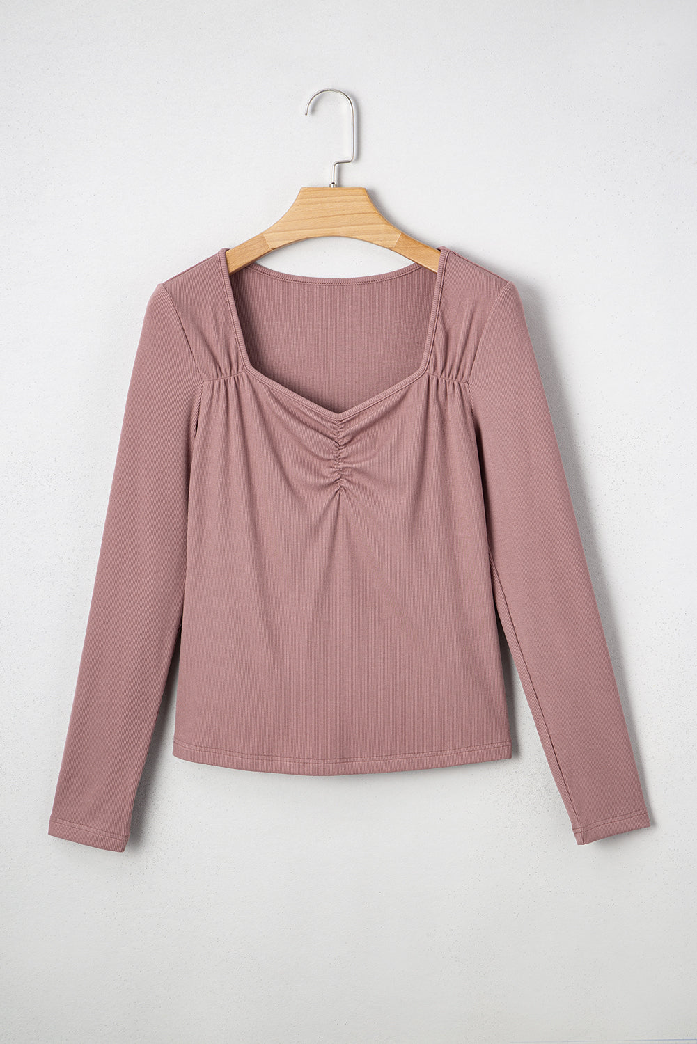 Cora Square Neck Ribbed Fit Long Sleeve Top Threaded Pear