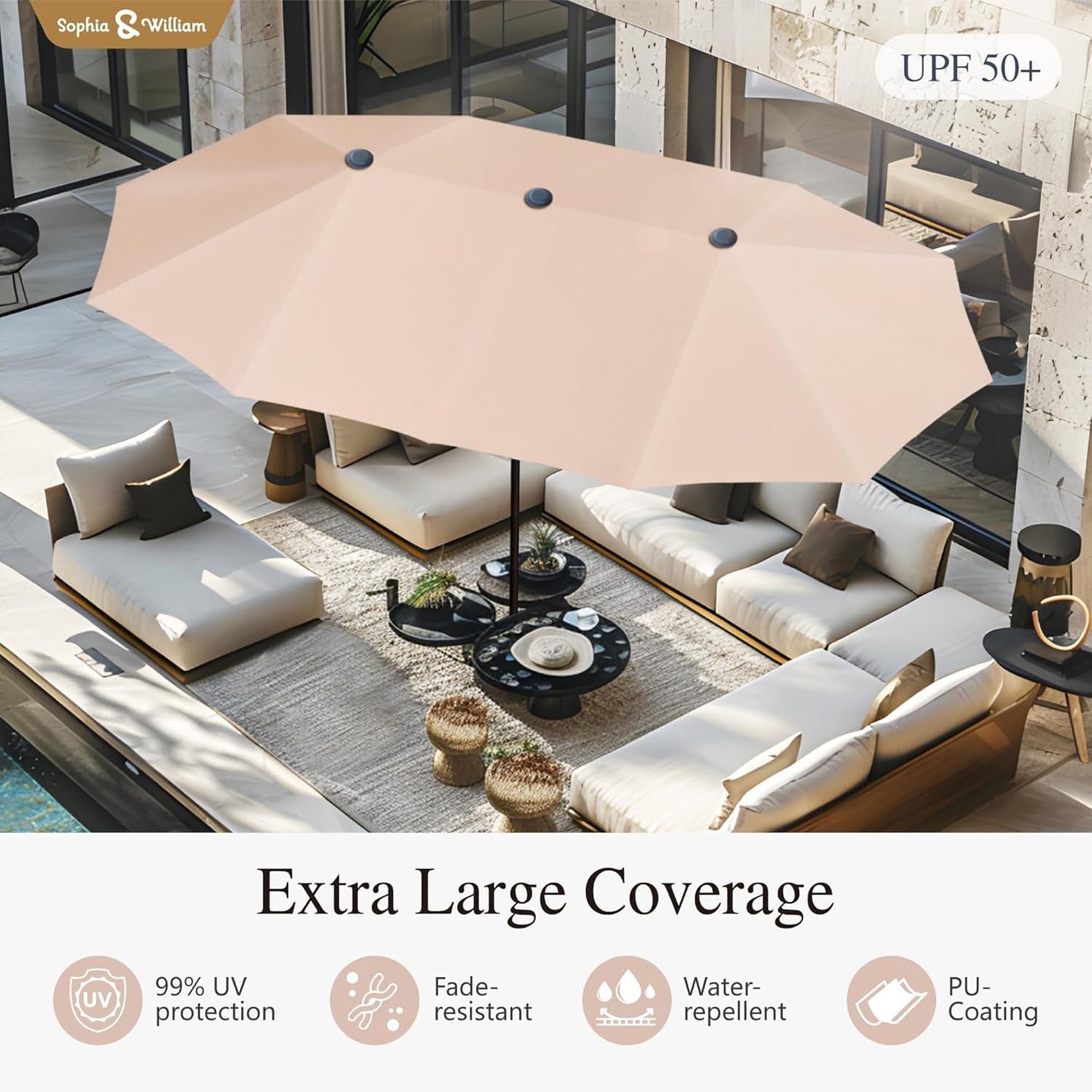 Patio Set with Umbrella 8 Pieces Outdoor Dining Set for 6 with 13Ft Double-Sided Patio Umbrella Beige, 6 X Swivel Patio Chairs, 1 Metal Table for Lawn Garden ShipItFurniture