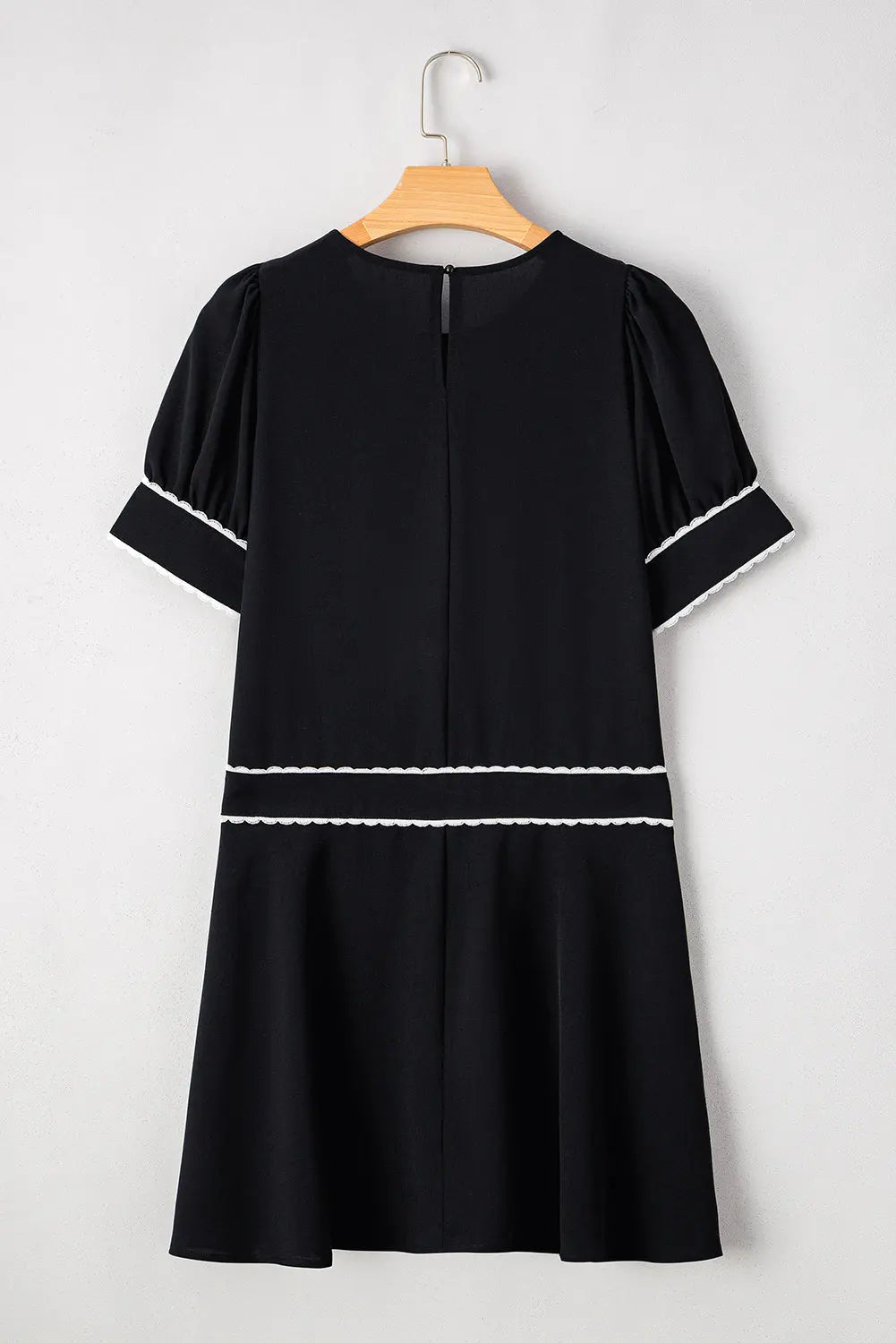 Birdie Scallop Trim Bow Detail Half Sleeve Dress Threaded Pear