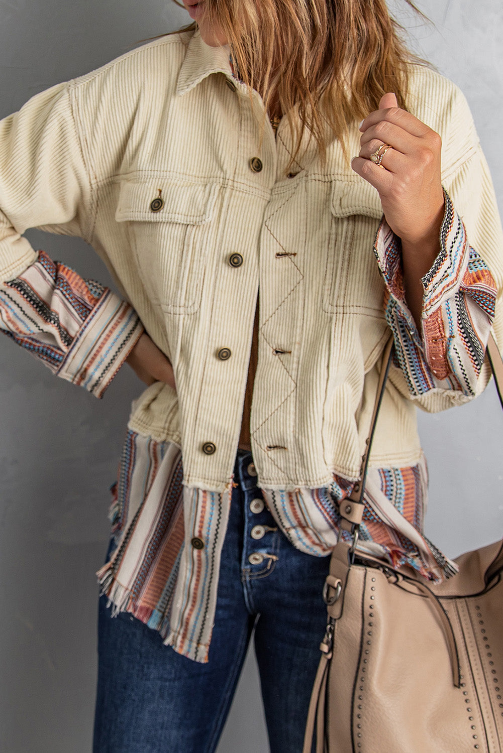 Lyla Button Up Corduroy Jacket Threaded Pear