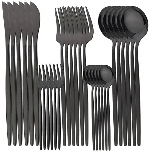Dinnerware Set Stainless Steel Black Tableware Set Knife Fork 30pcs - Get it from Bo