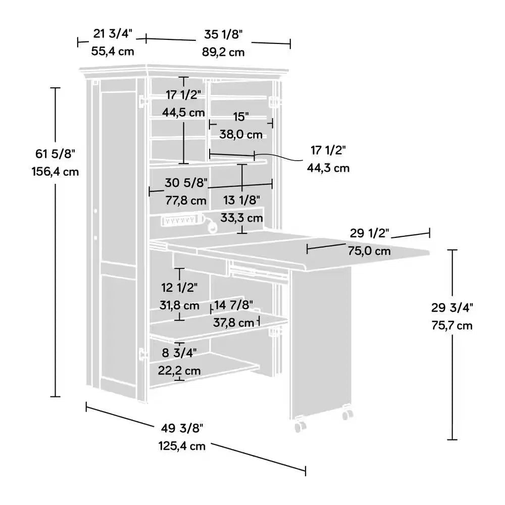 Drop Leaf Computer Desk Craft Table Armoire in White Wood Finish - Made in USA - Get it from Bo