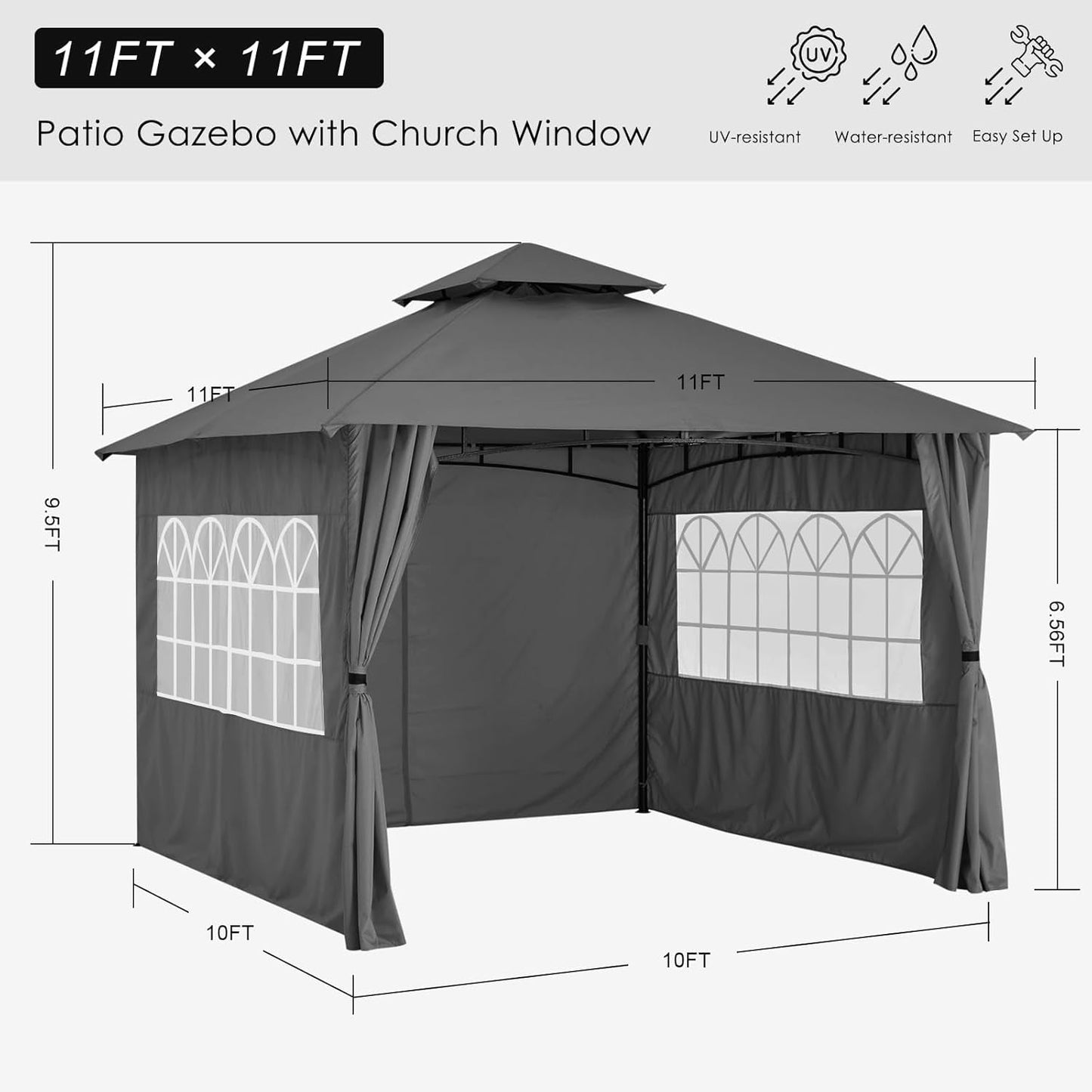 Patio Gazebo Steel Frame Outdoor Gazebo with Windows Curtains ShipItFurniture