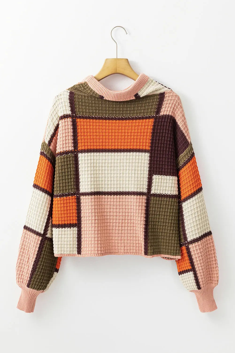 Zoey Waffle Knit Drawstring Mock Neck Sweater Threaded Pear