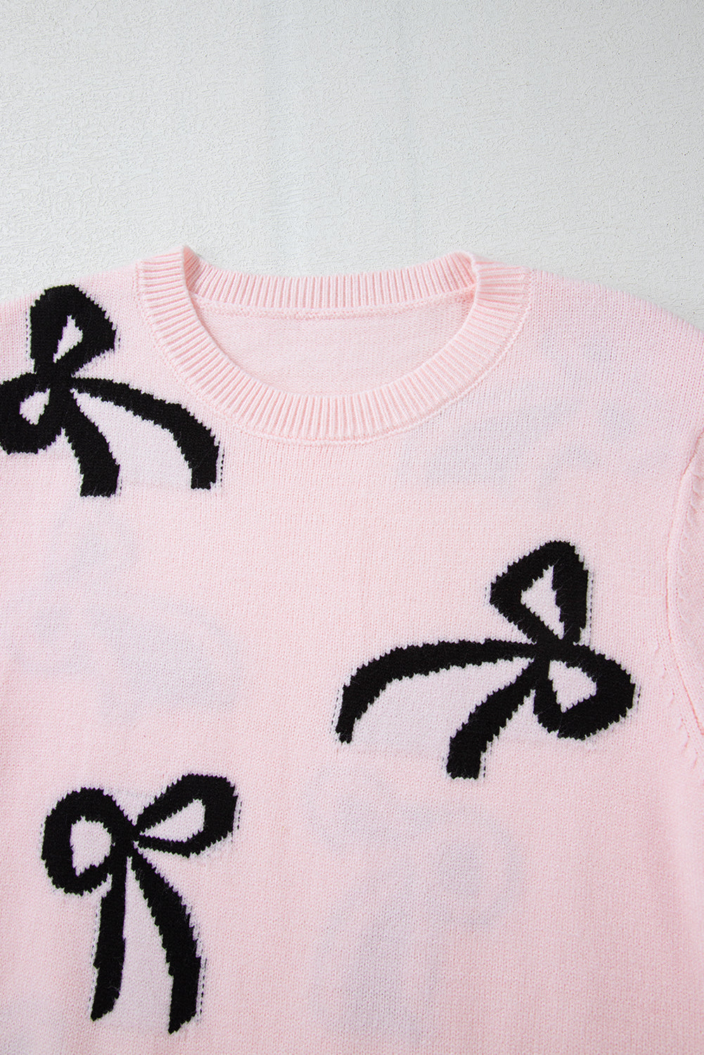 Pink Bow Knitted Loose Fit Sweater Threaded Pear