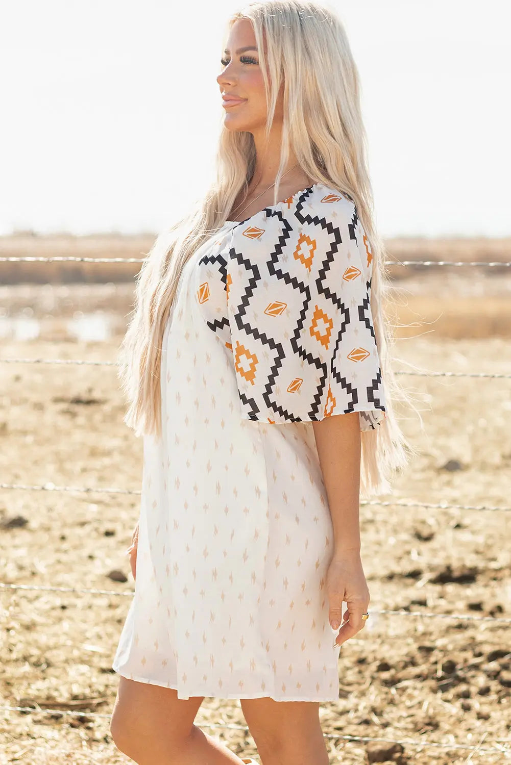 Penny Western Aztec Loose Mini Dress Threaded Pear