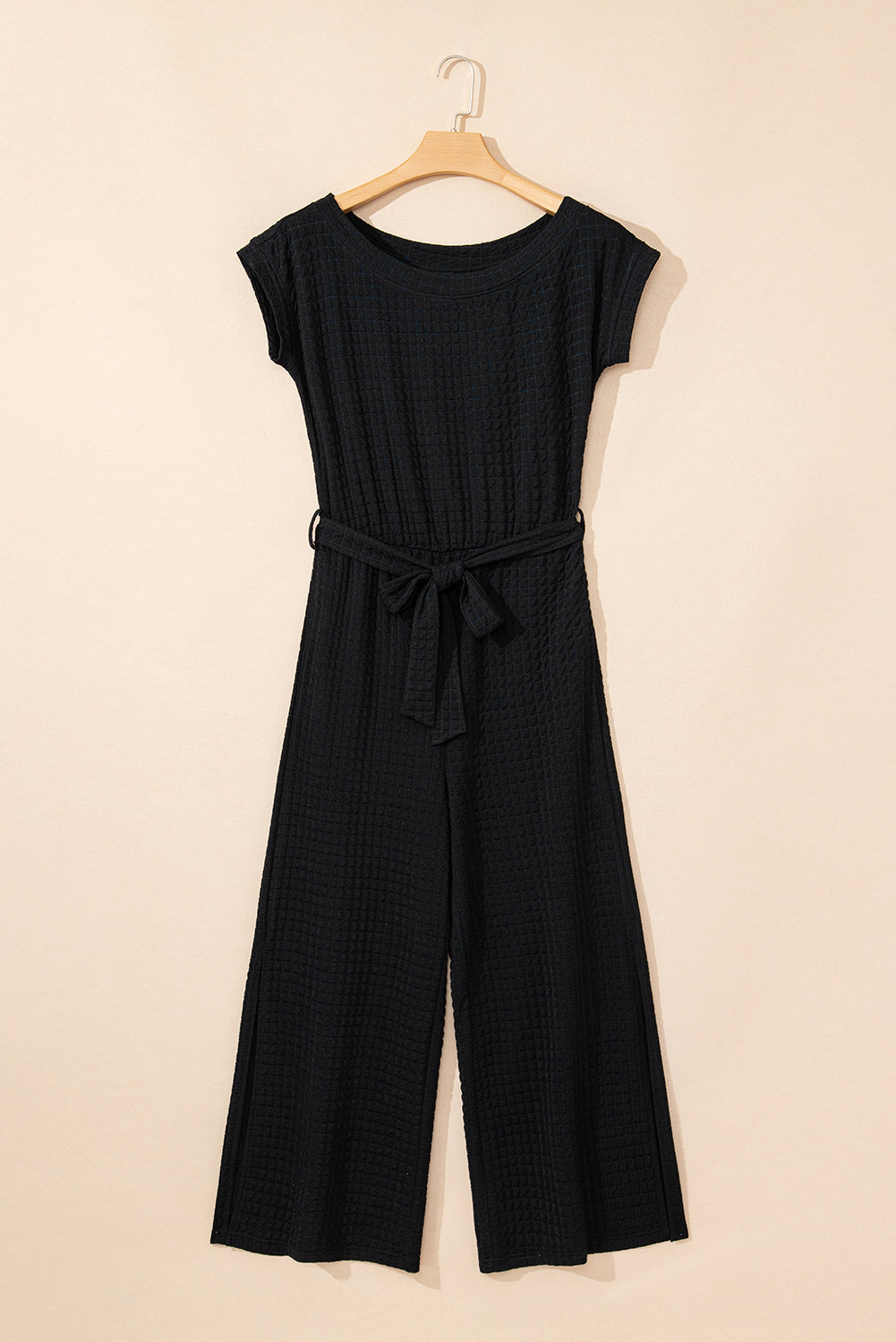 Georgina Checkered Mesh One Shoulder Short Sleeve Jumpsuit Threaded Pear