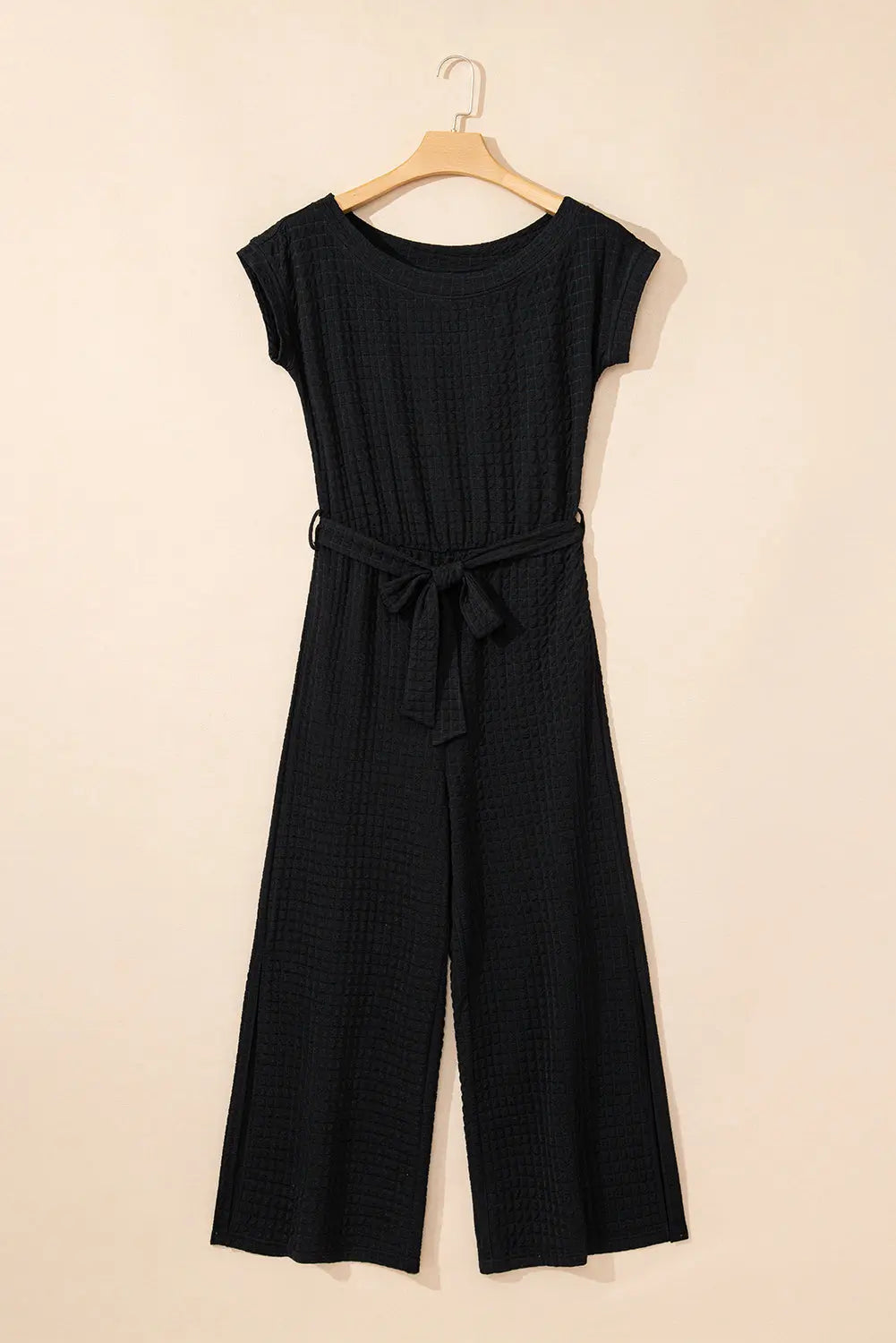 Georgina Checkered Mesh One Shoulder Short Sleeve Jumpsuit Threaded Pear