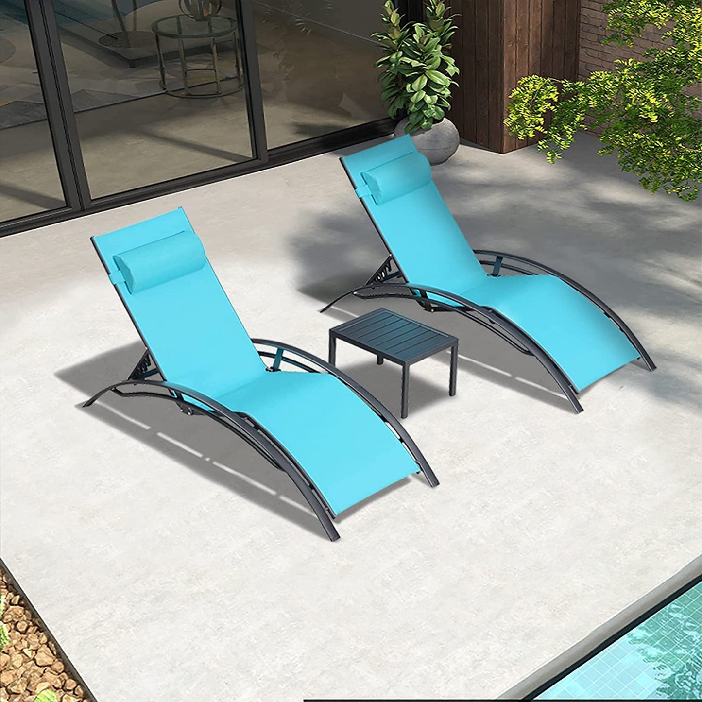Patio Chaise Lounge Chair Set with 2 Side Table Outdoor Pool Adjustable Recliner Chairs for outside Beach Poolside Sunbathing Tanning Lounger ShipItFurniture