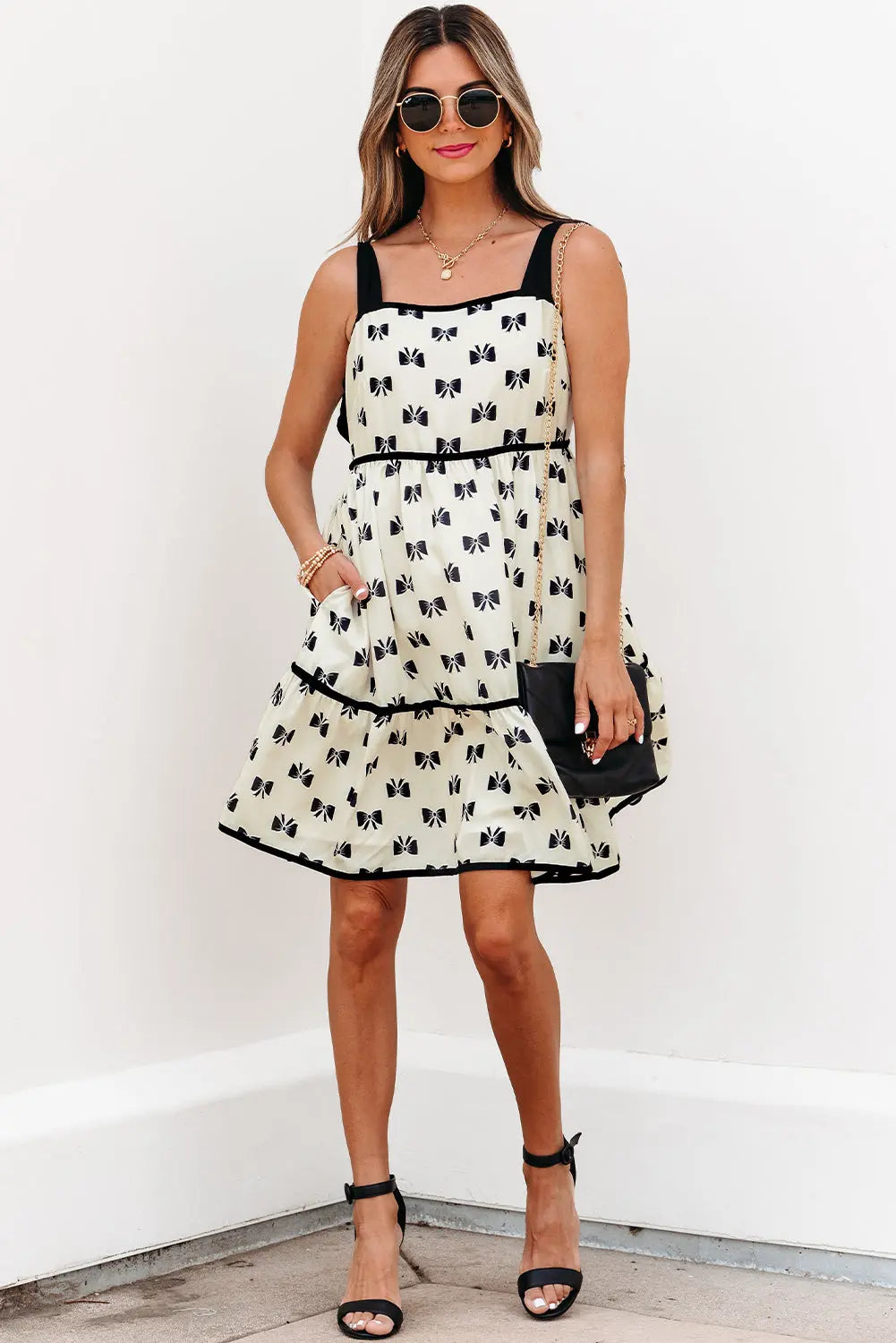 Pagie Bow Knot Shoulder Mini Dress Threaded Pear