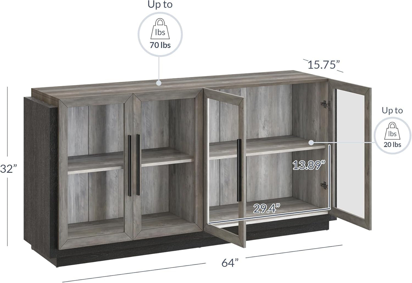 Grey Glass Doors Buffet Cabinet For Dining Room And Living Room ShipItFurniture