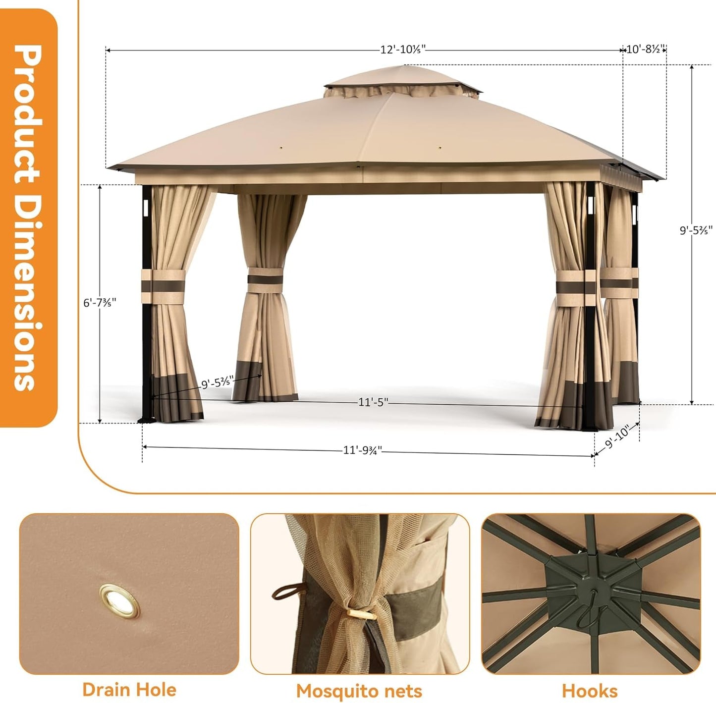 Heavy Duty Patio Gazebo with LED Lights and Speaker ShipItFurniture