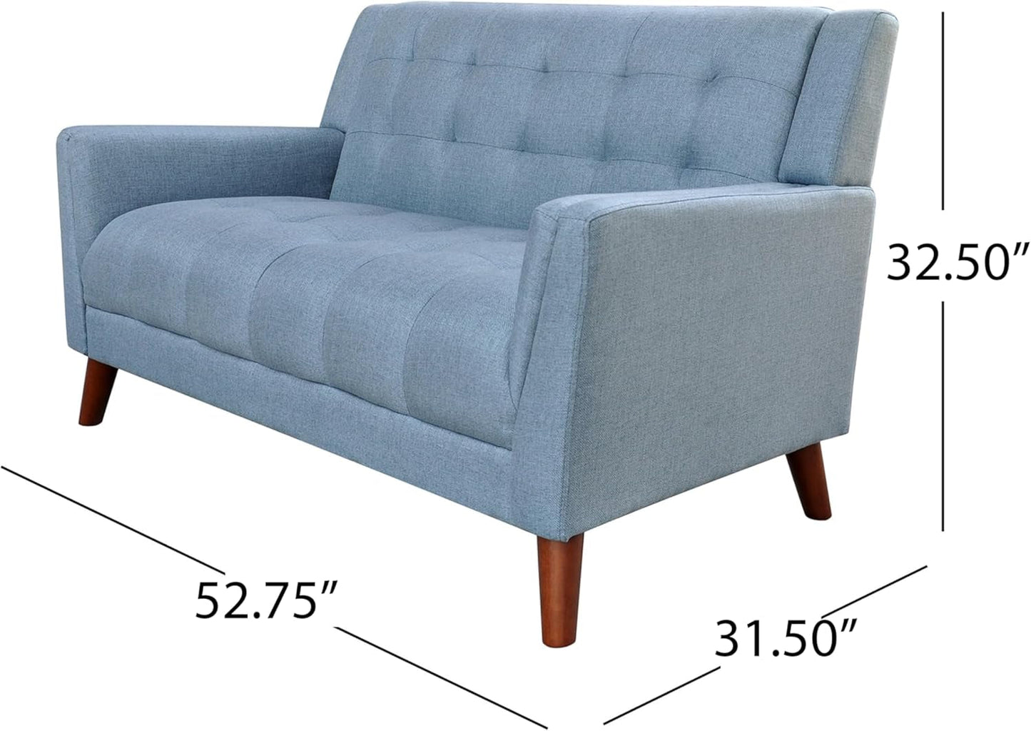 Blue Mid Century Modern Loveseat Polyester Upholstery ShipItFurniture