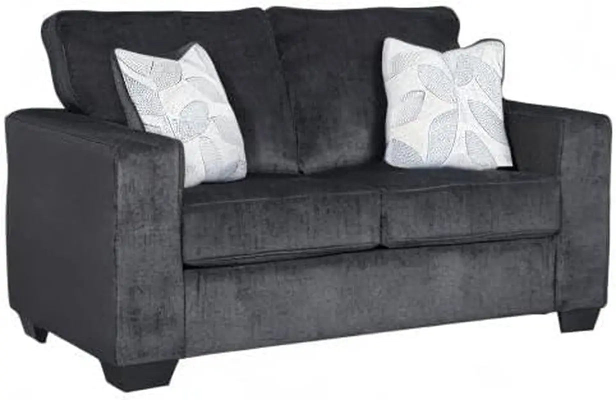 Dark Gray Modern Loveseat With Two Accent Pillows Included ShipItFurniture