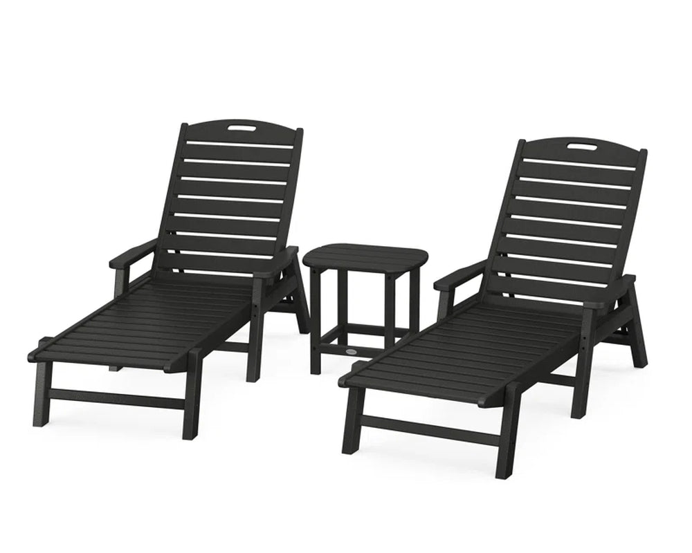Nautical Three Piece Outdoor Chaise Lounge Set Table ShipItFurniture