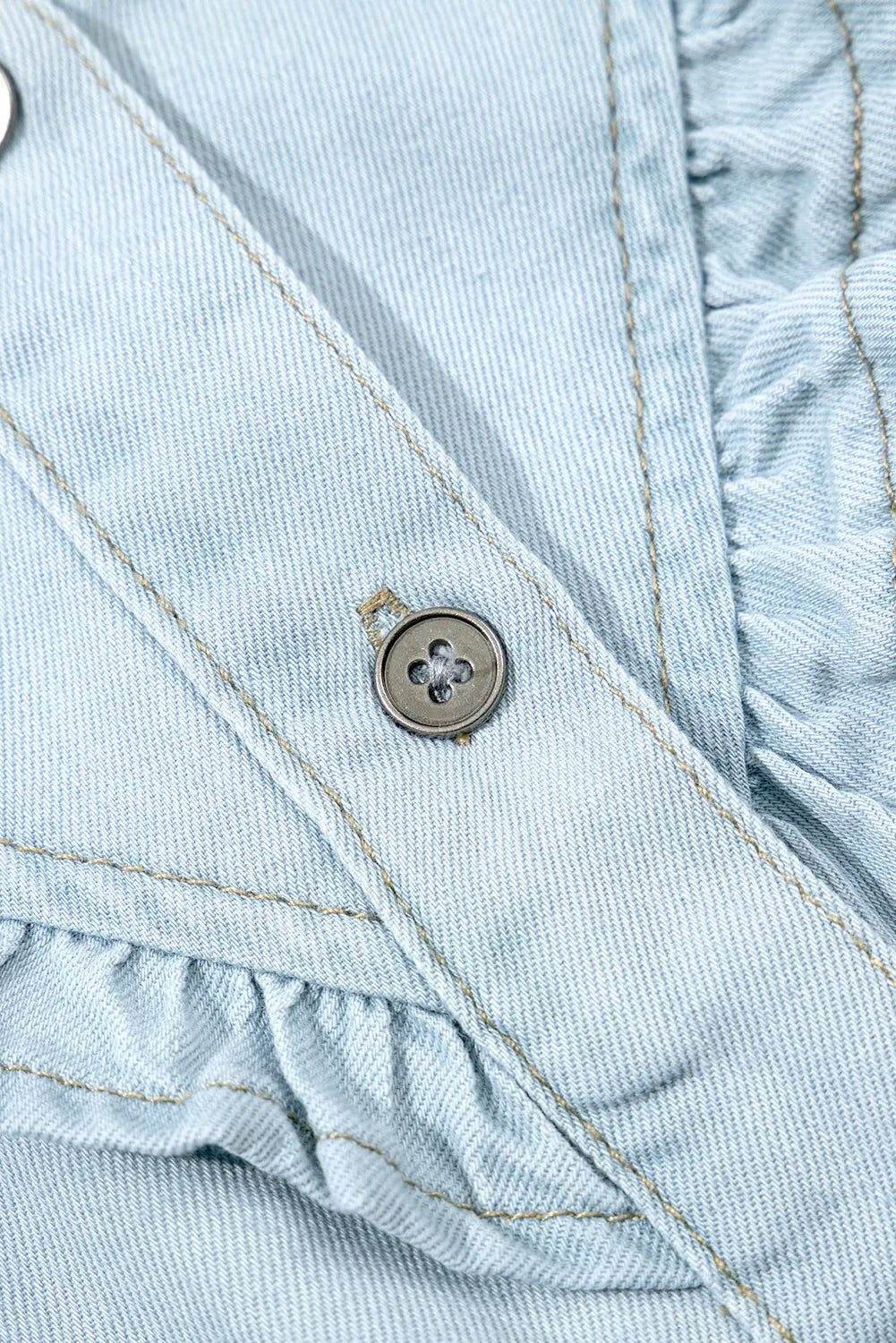 Mazie Mineral Wash Cap Sleeve Frilled Button Up Denim Shirt Threaded Pear