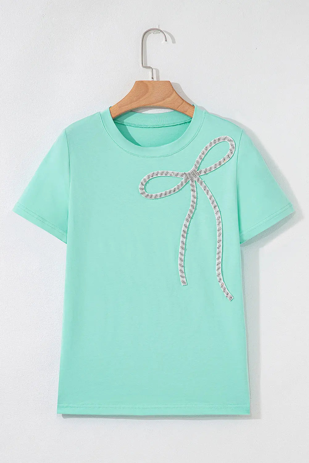 Nora Bow Embellished Round Neck Top Threaded Pear