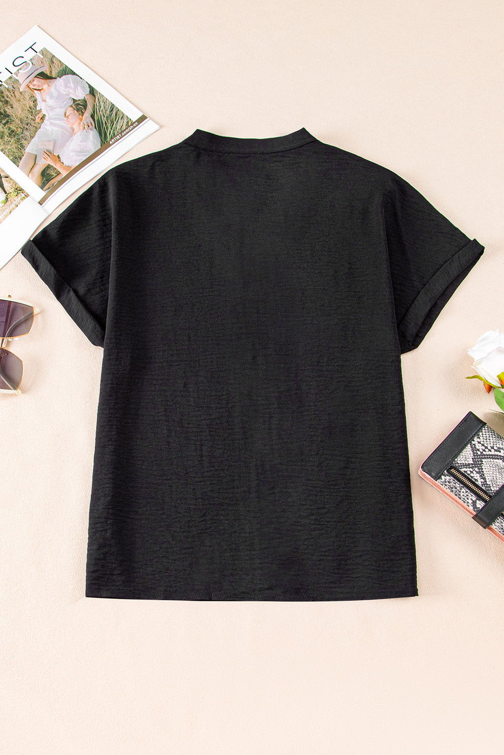 Lilla Notched Neck Batwing Sleeve Lightweight Blouse