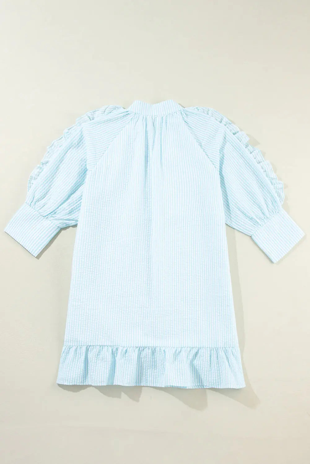 Gracie Seersucker Ruffled Puff Sleeve Mini Dress Threaded Pear
