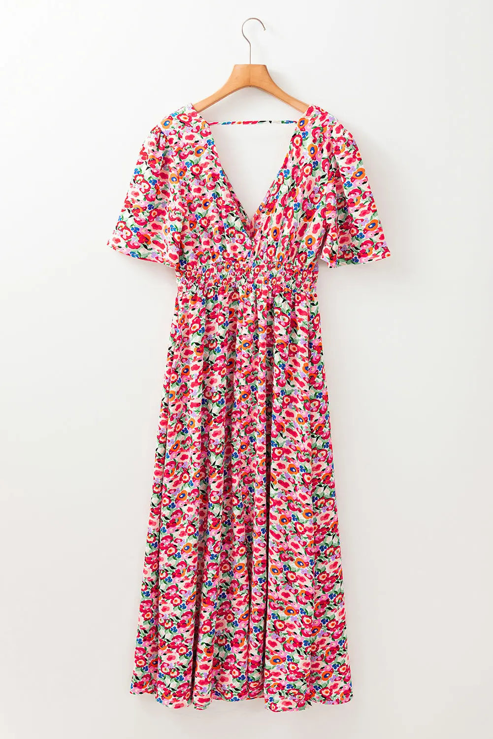 Haley Floral Cutout Back Split Maxi Dress Threaded Pear
