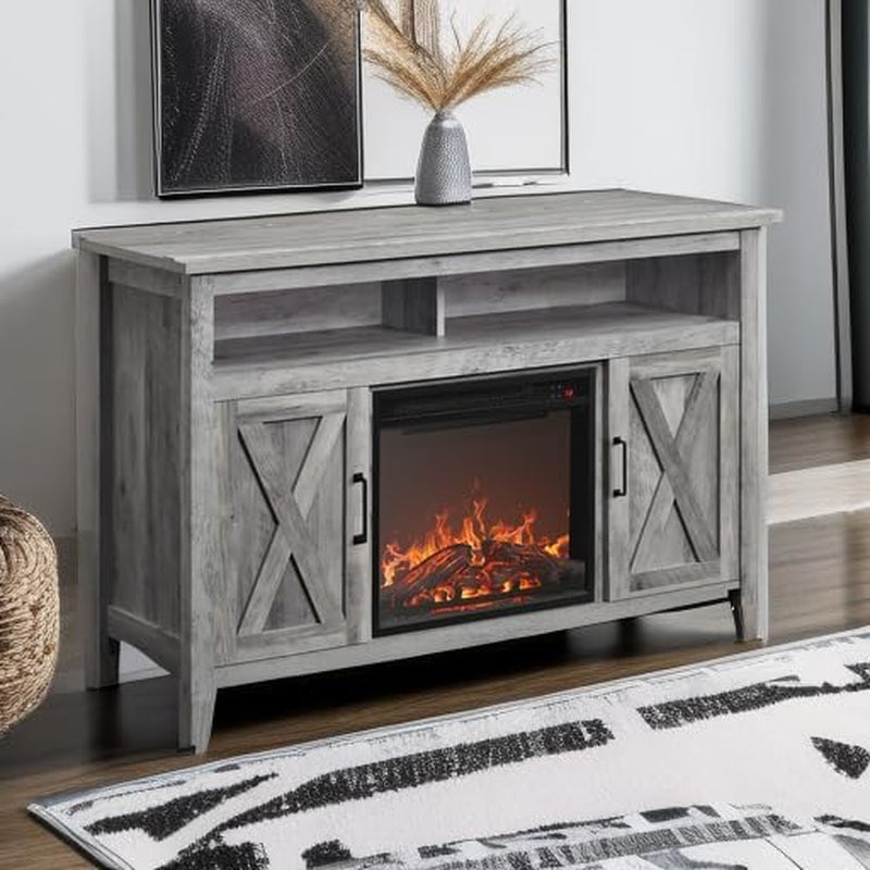 48 Inch Grey Wash TV Stand With Electric Fireplace ShipItFurniture