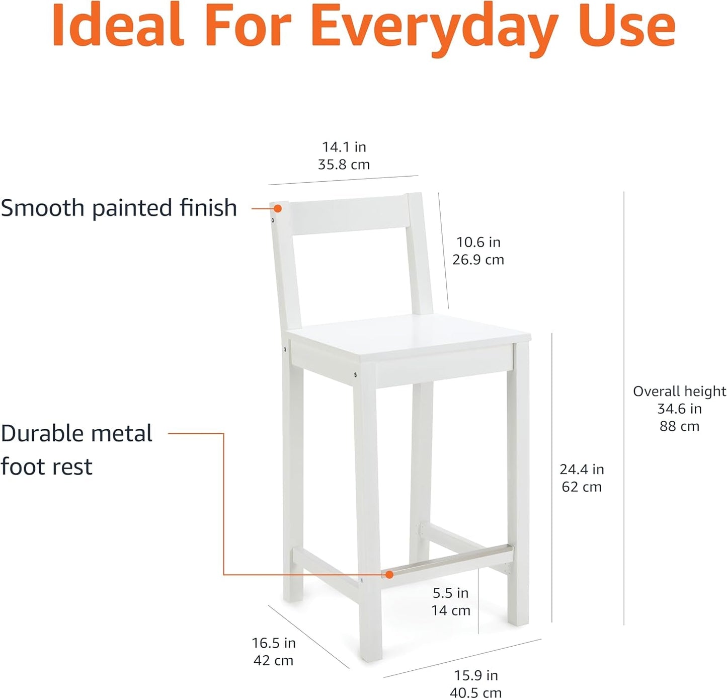 White Wooden Bar Stool With Backrest, Counter Height ShipItFurniture