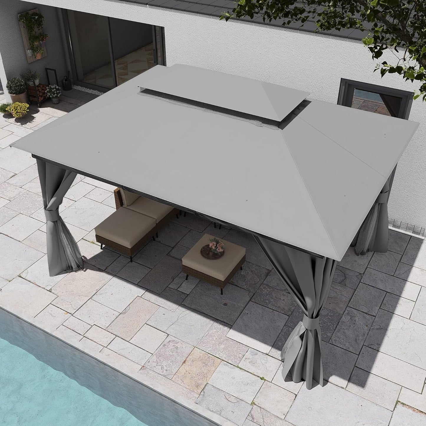 Outdoor Patio Gazebo 10'X13' with Expansion Bolts, Heavy Duty Party Tent & Shelter with Double Roofs, Mosquito Nettings and Privacy Screens for Backyard, Garden, Lawn, Smoke Grey ShipItFurniture