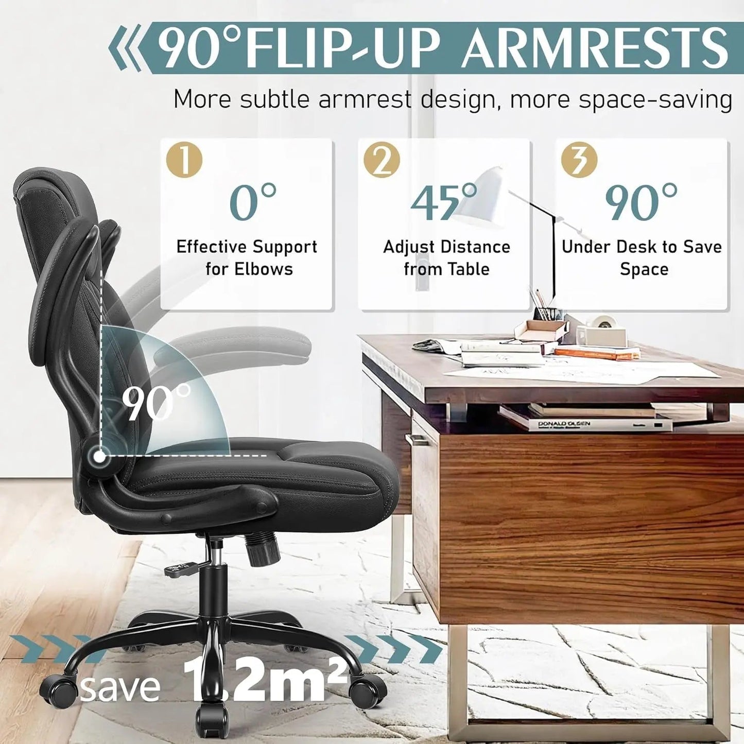 Ergonomic Leather Office Chair Adjustable Armrests Black - Get it from Bo