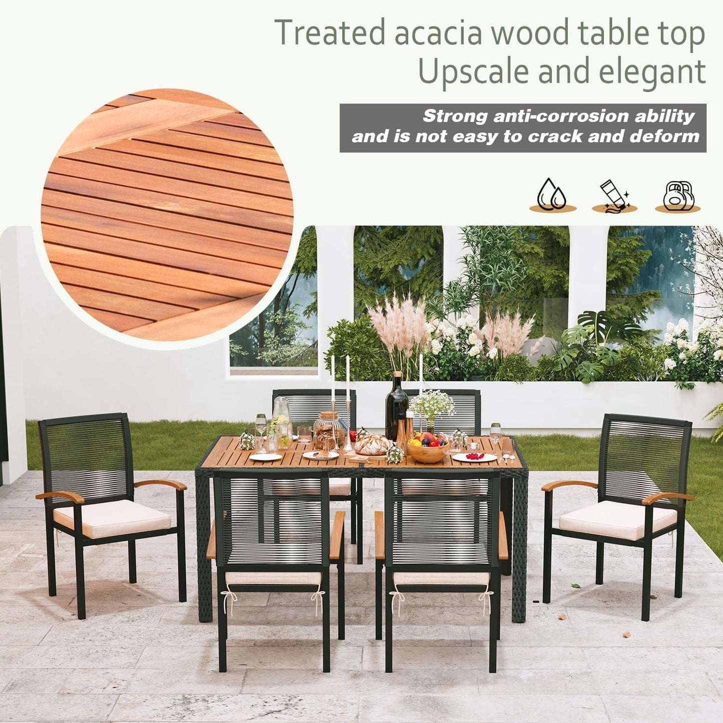 AERBUSKE 7 Pieces Outdoor Table and Chairs Set Outdoor Patio Furniture Set Wicker Patio Dining Sets for 6 Patio Table and Chairs Set Outdoor Furniture Set for Garden Yard Porch Poolside ShipItFurniture