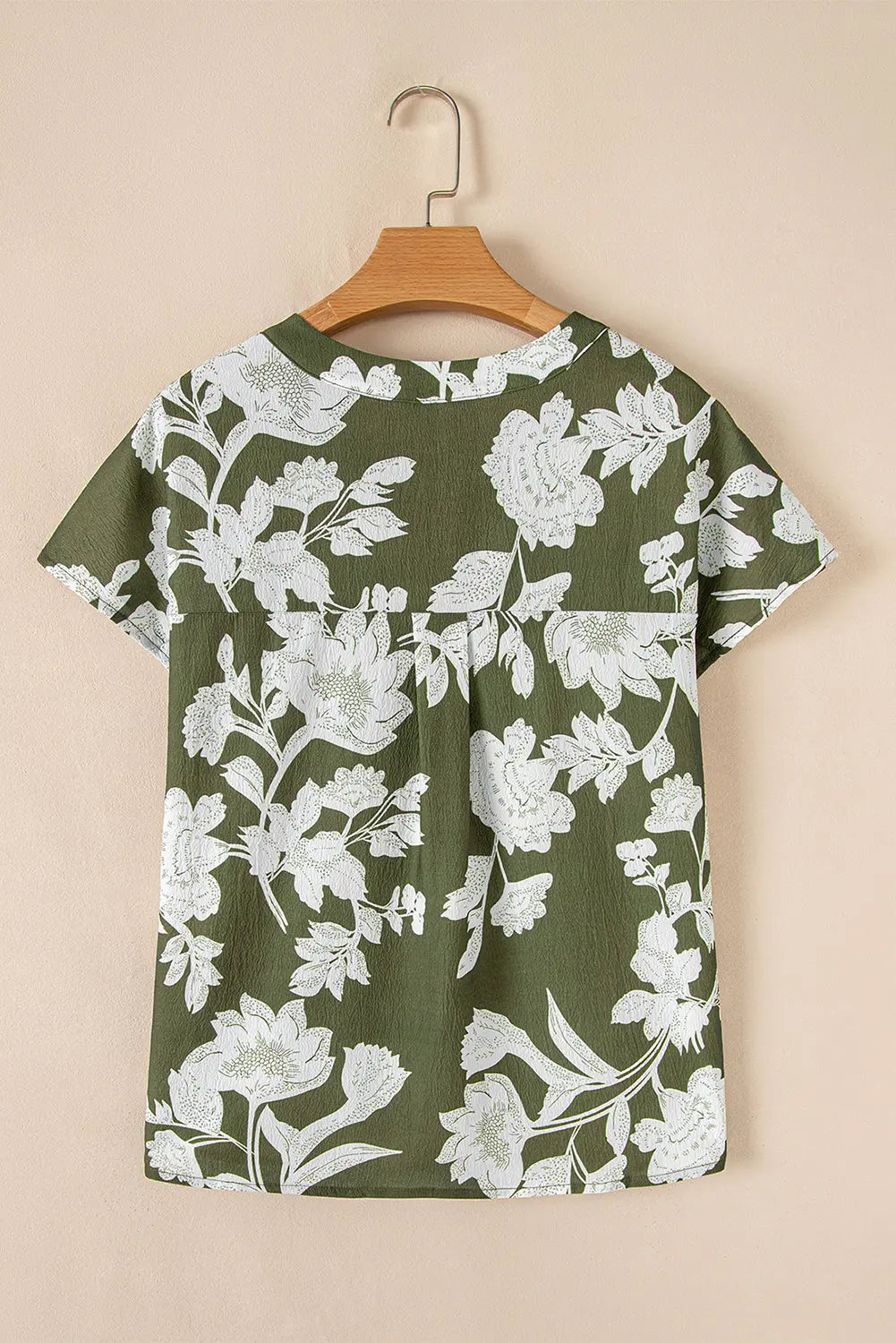 Floral Split Neck Short Sleeve Blouse Threaded Pear