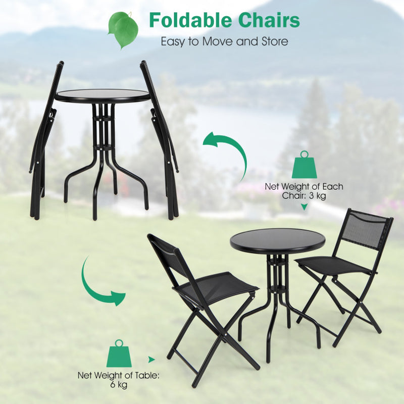 3 Pieces Folding Bistro Table Chairs Set for Indoor and Outdoor ShipItFurniture