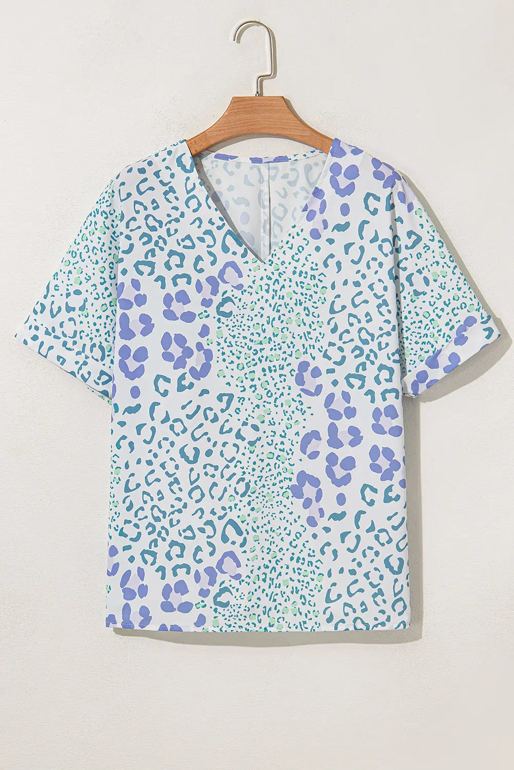 Marleigh Leopard Print V Neck Short Sleeve Blouse Threaded Pear
