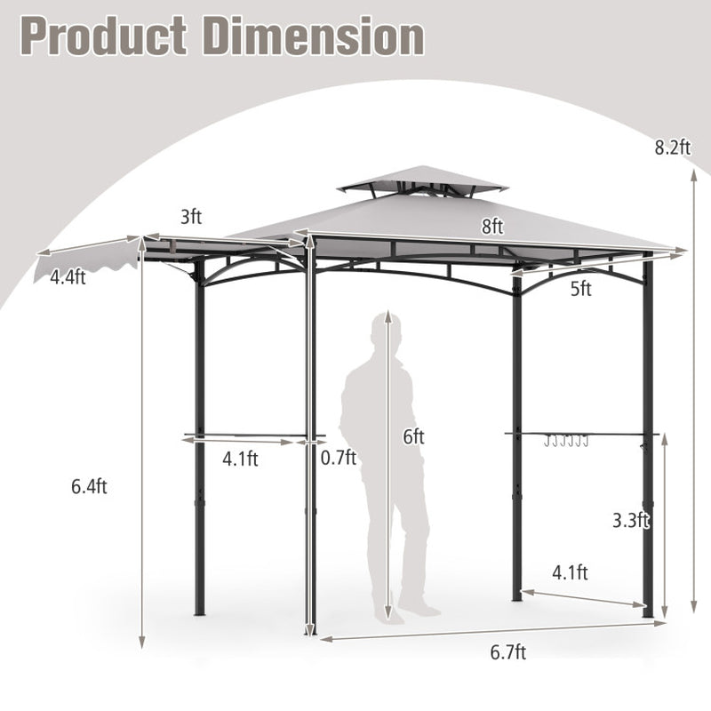 11 X 5 FT Grill Gazebo with Side Awning and Double-Tiered Top ShipItFurniture