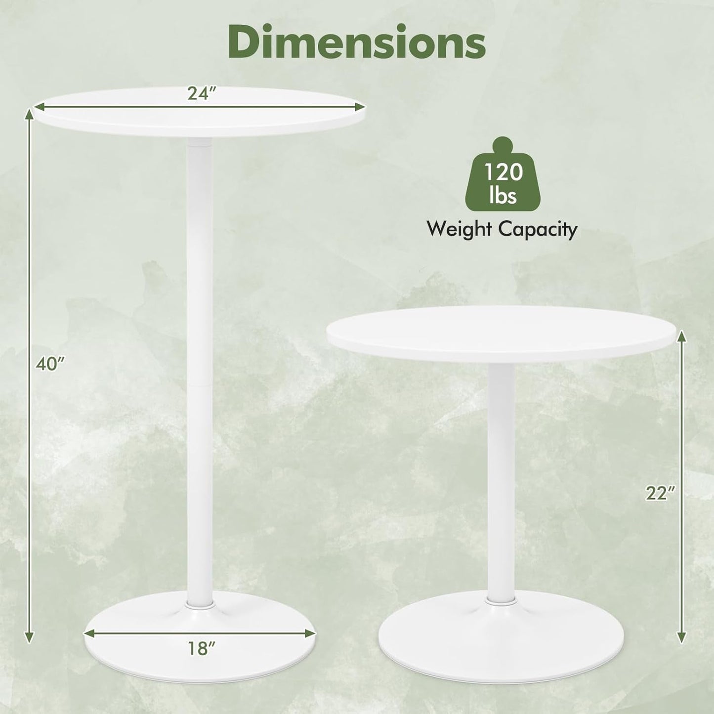 Round Height-Adjustable White Bistro Table Bar Home ShipItFurniture