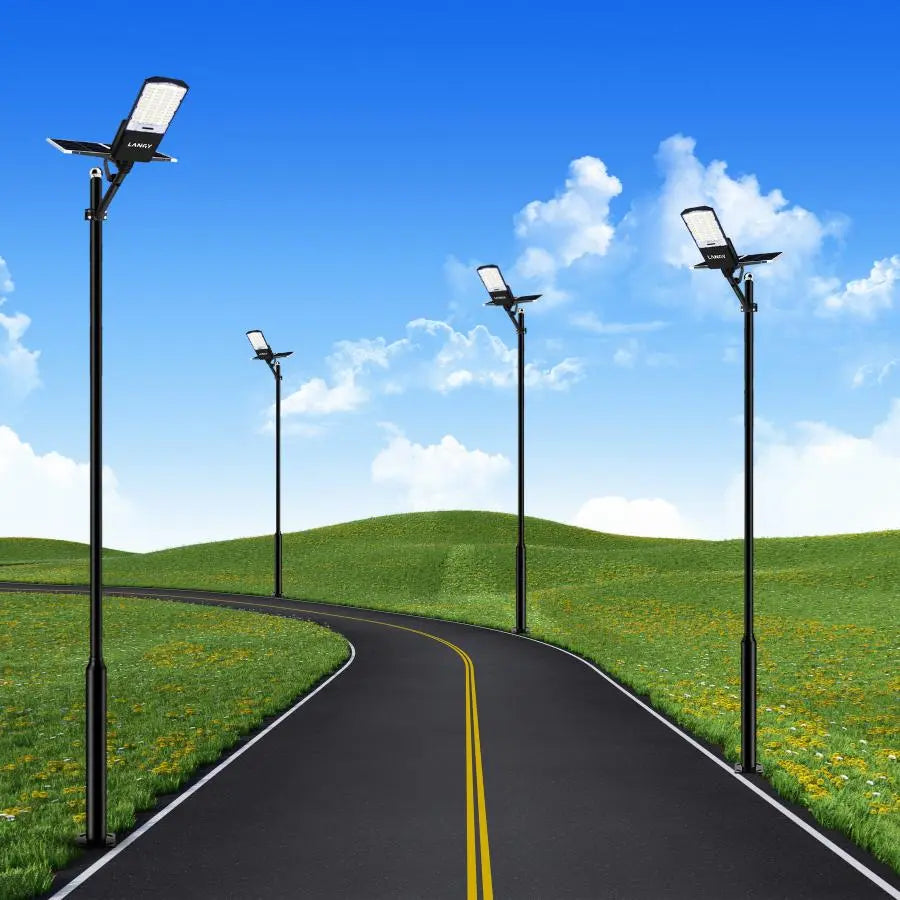 1800W Solar Street Light with 20ft /16ft Pole Langy Solar Lights