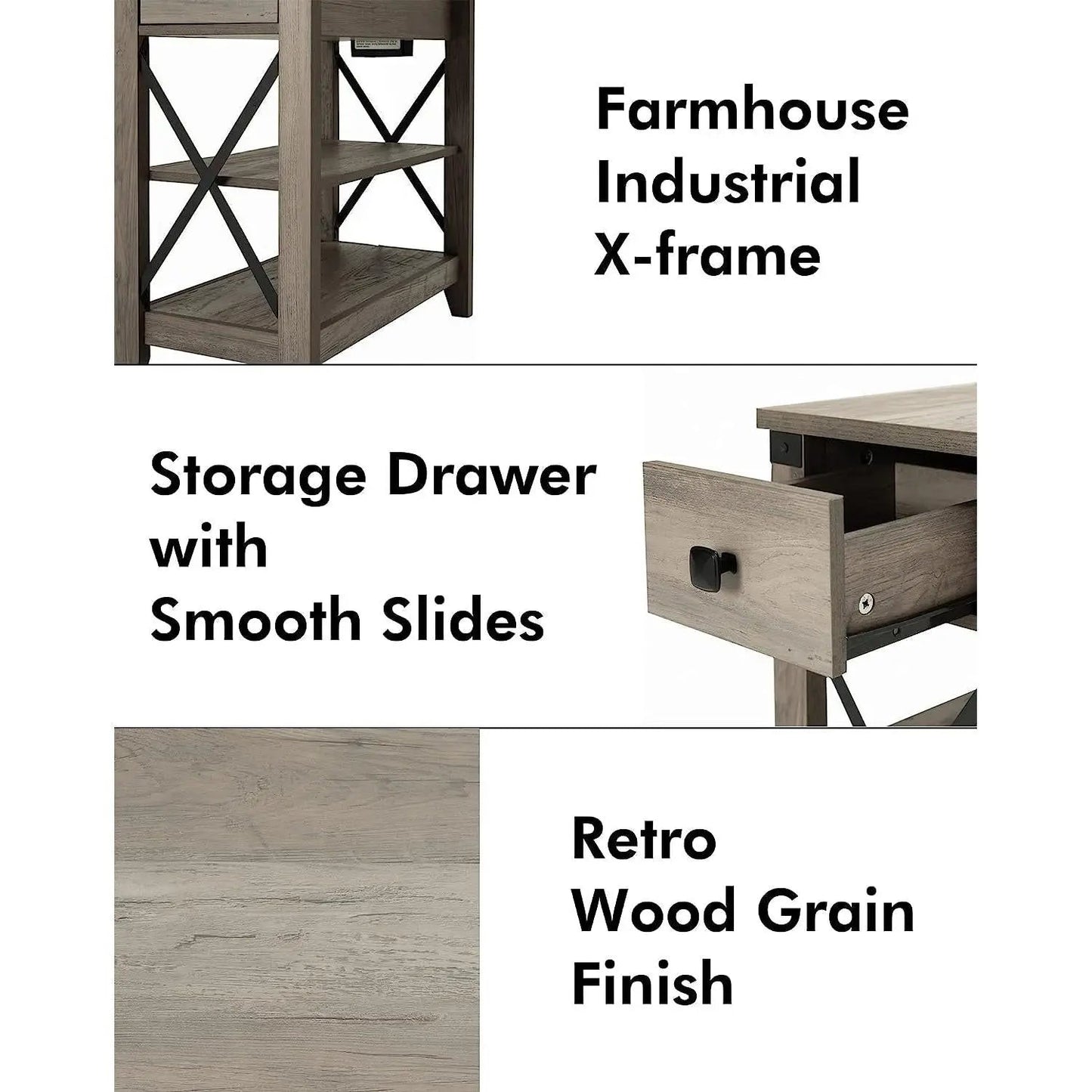 Farmhouse Slim End Table With USB Charging Station - Get it from Bo