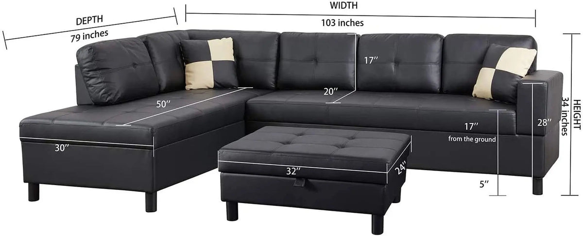 Faux Leather Sectional Sofa With Chaise Black For Living - Get it from Bo