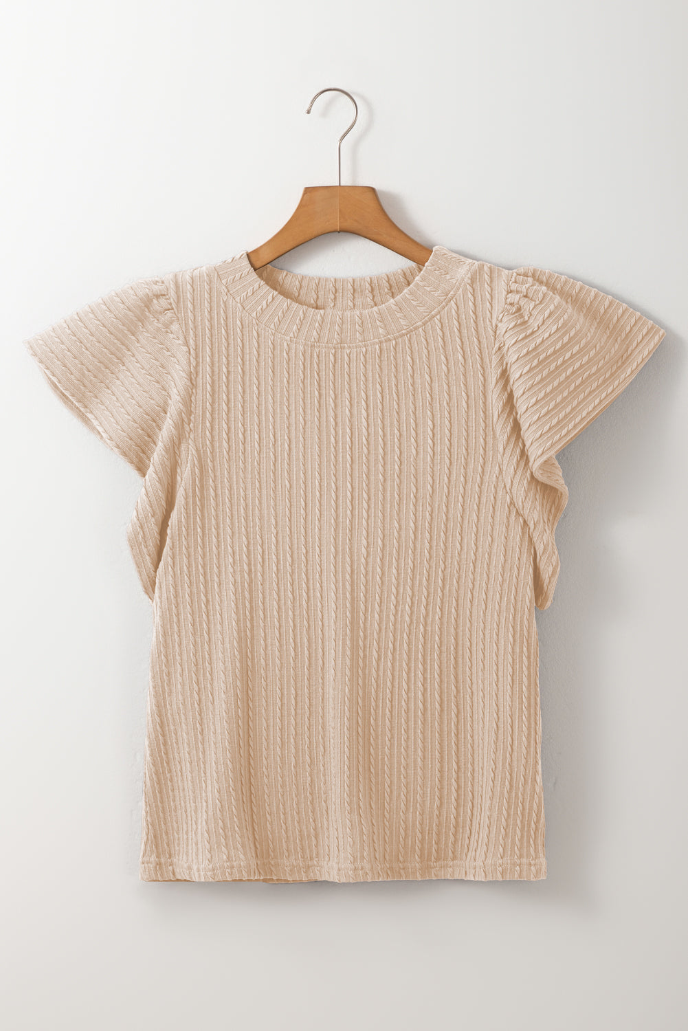 Brynn Textured Flutter Sleeve Top Threaded Pear