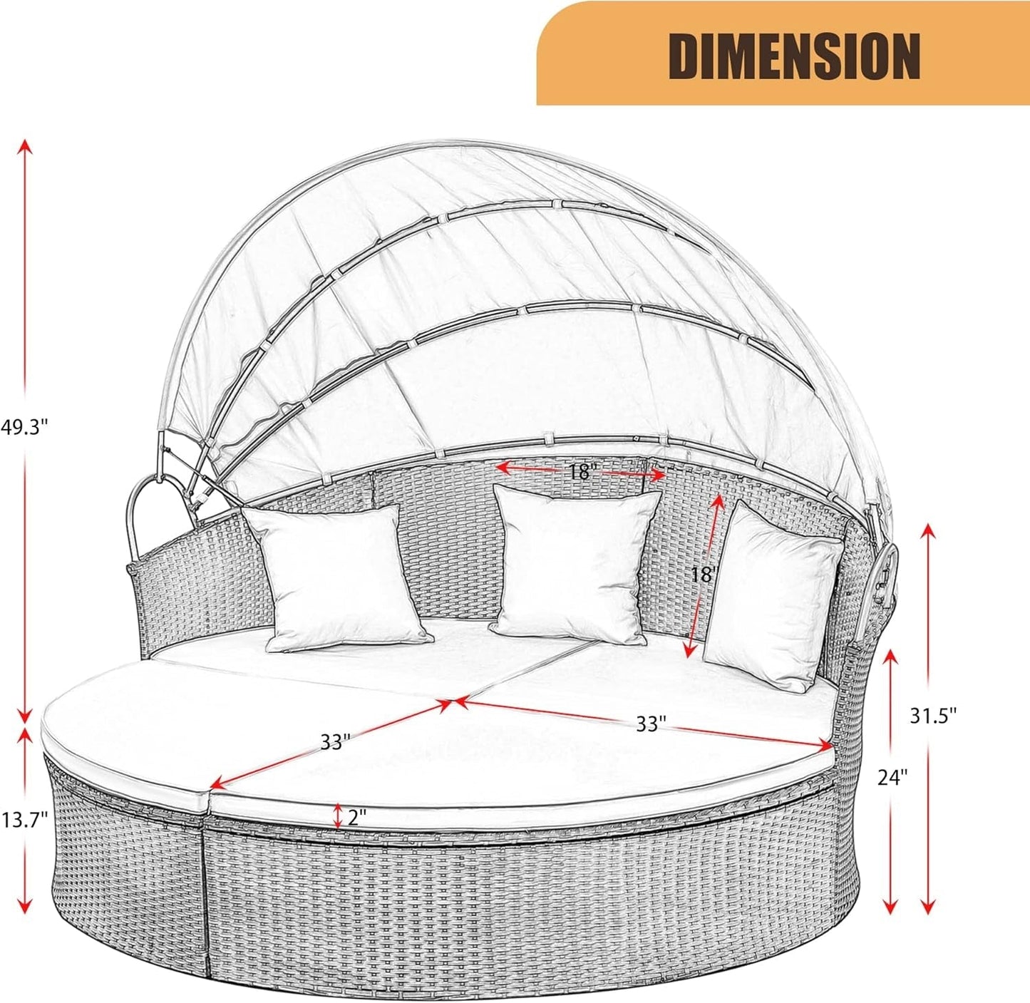 Beige Outdoor Daybed With Retractable Canopy And Comfort ShipItFurniture