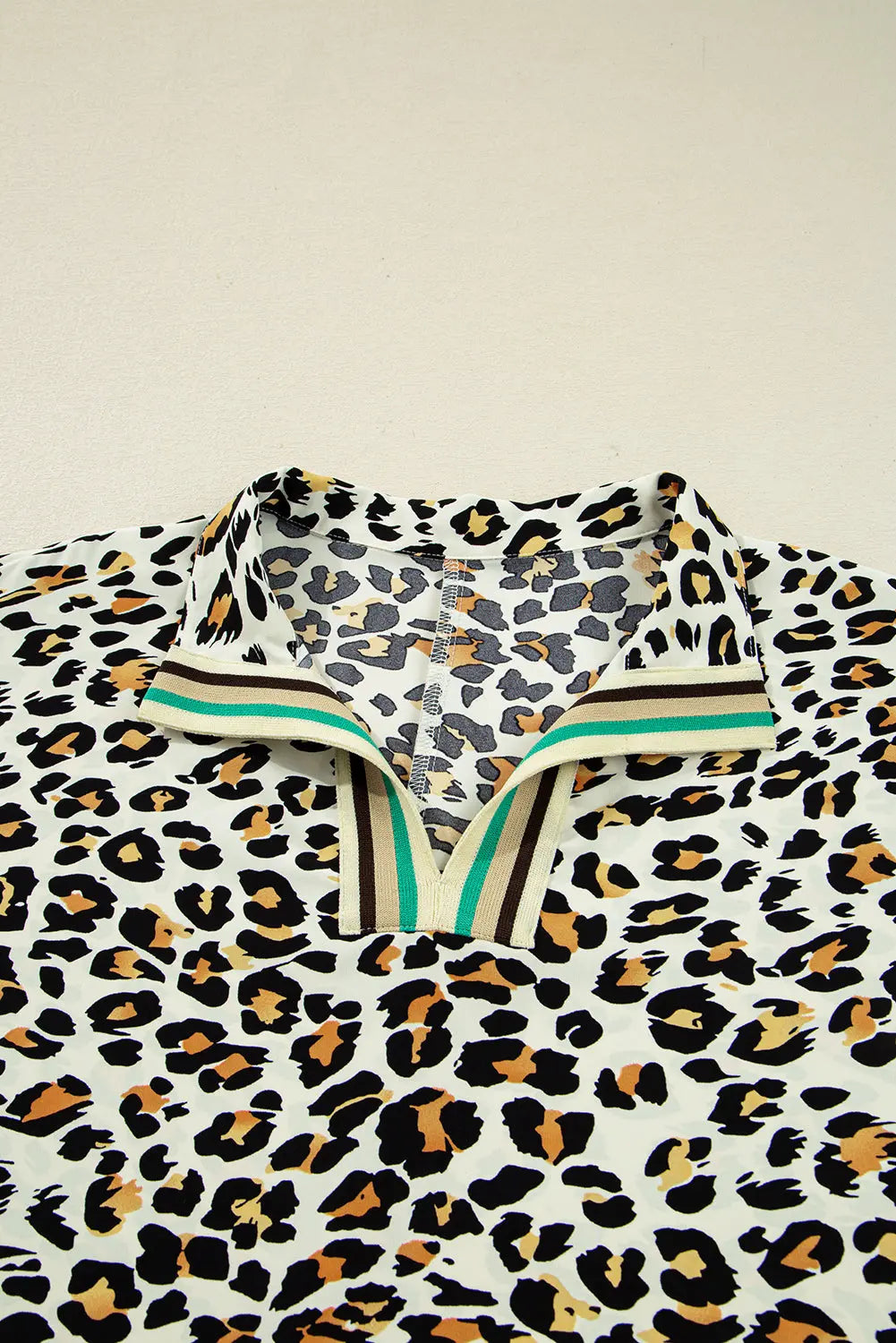 Laurel Leopard V Neck Blouse Threaded Pear