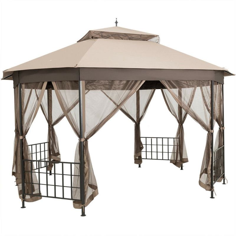 10’X 12’ Octagonal Patio Gazebo with Mosquito Net ShipItFurniture