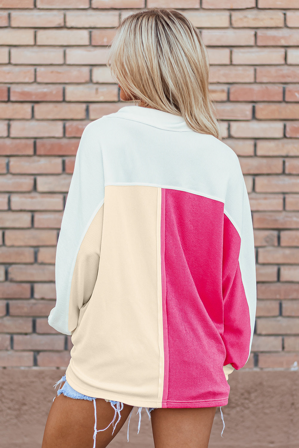 Kehlani Ribbed Collared Oversized Sweatshirt Threaded Pear