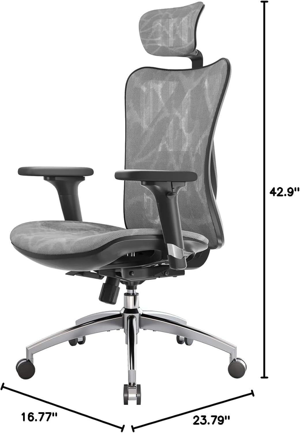 Grey Ergonomic Office Chair With Adjustable Headrest ShipItFurniture