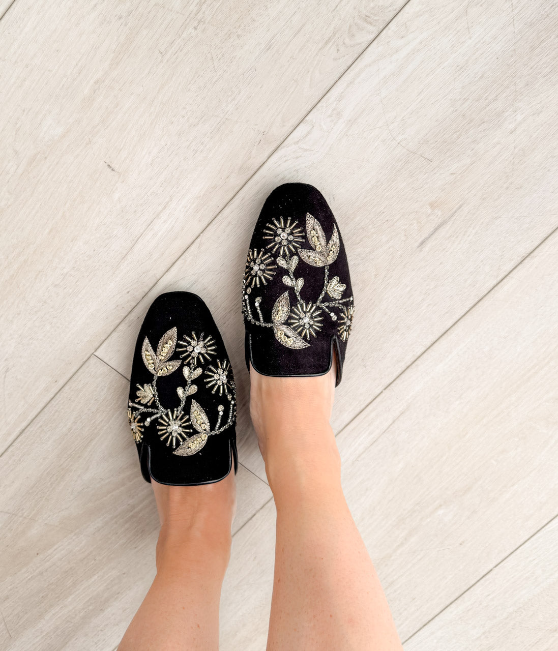 Floral Island Flats in Black Naughty Monkey