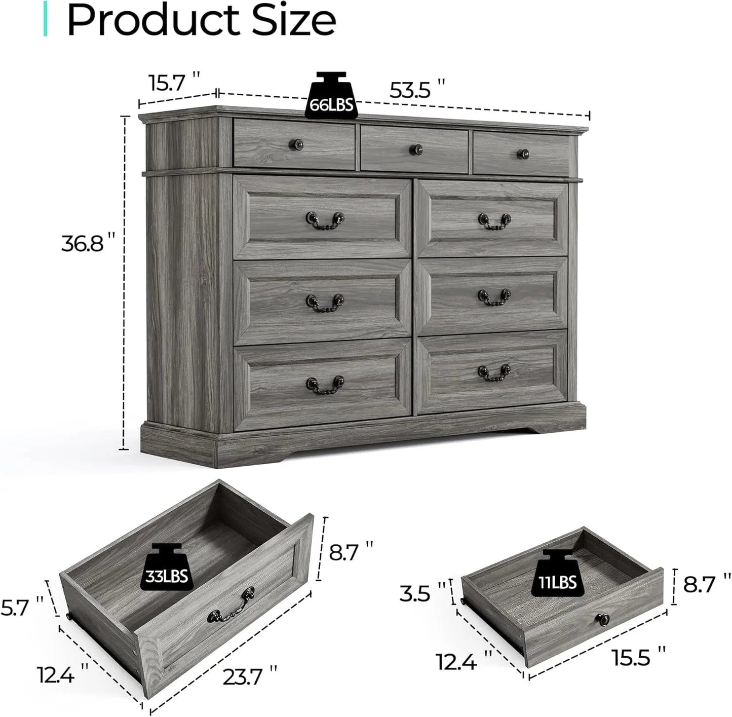 Grey 9-Drawer SolidWood Dresser For Bedroom Storage - Get it from Bo