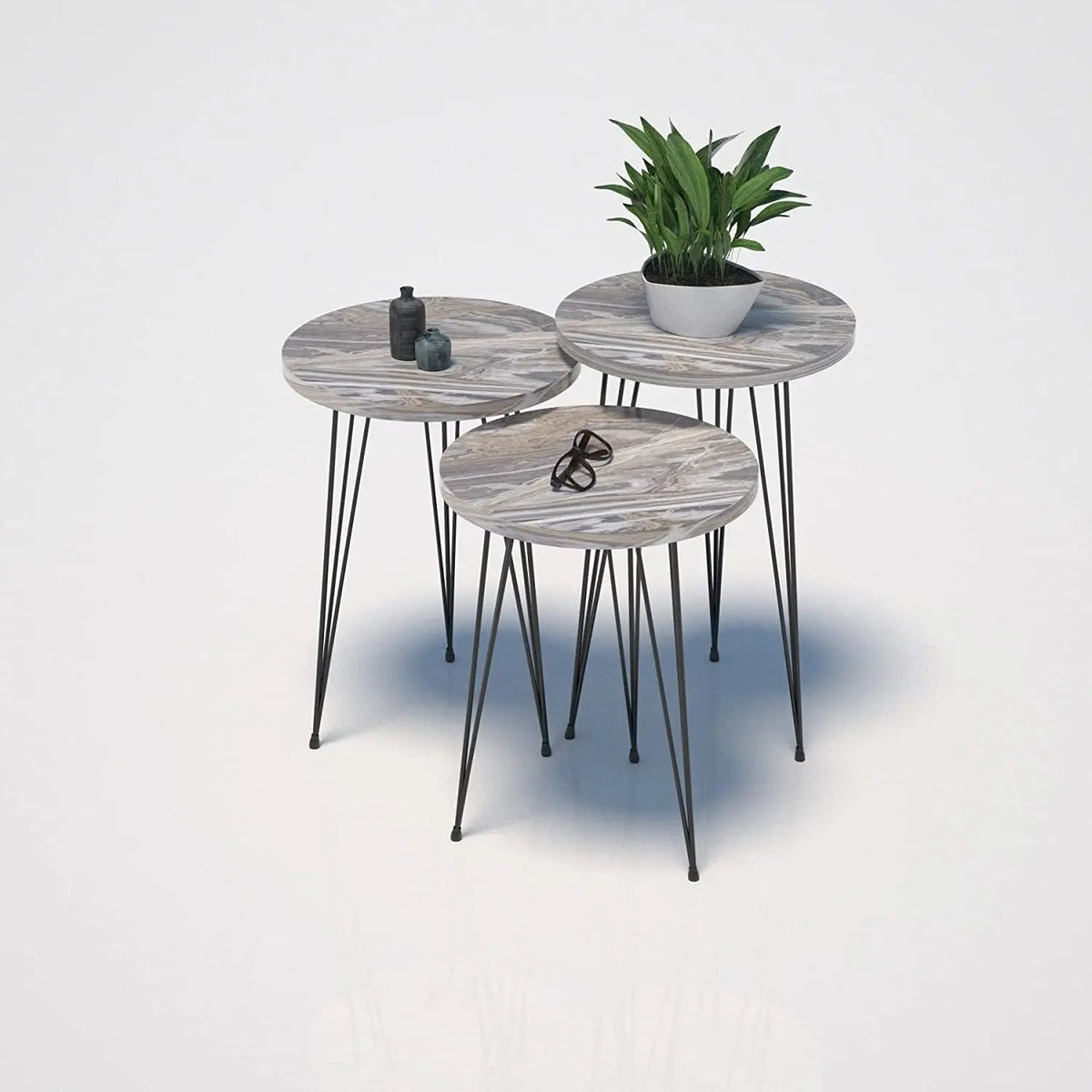 Grey Marble Nesting Tables Set Of 3 Modern Round End Tables - Get it from Bo