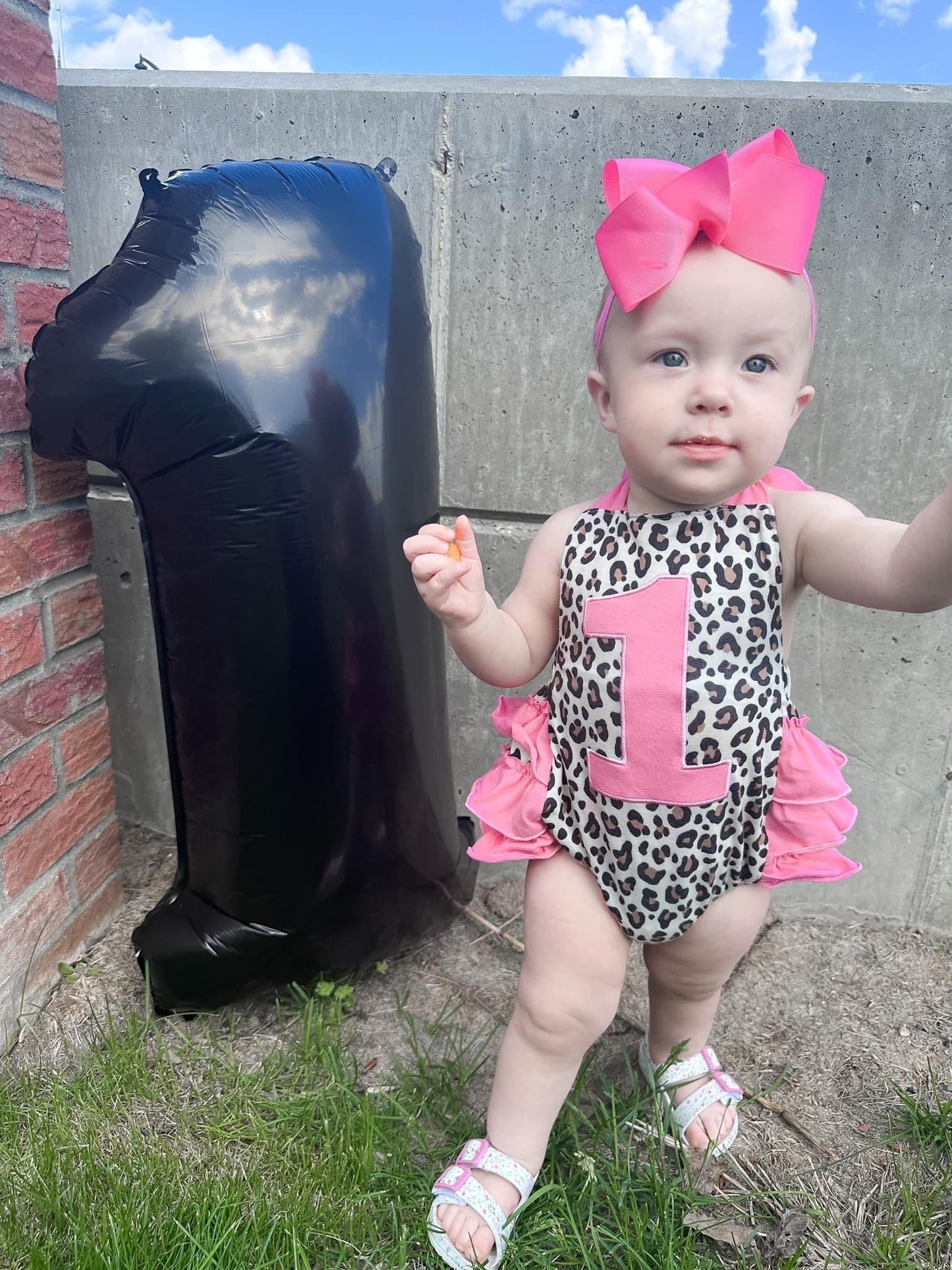 Pink leopard first birthday romper - Get it from Bo