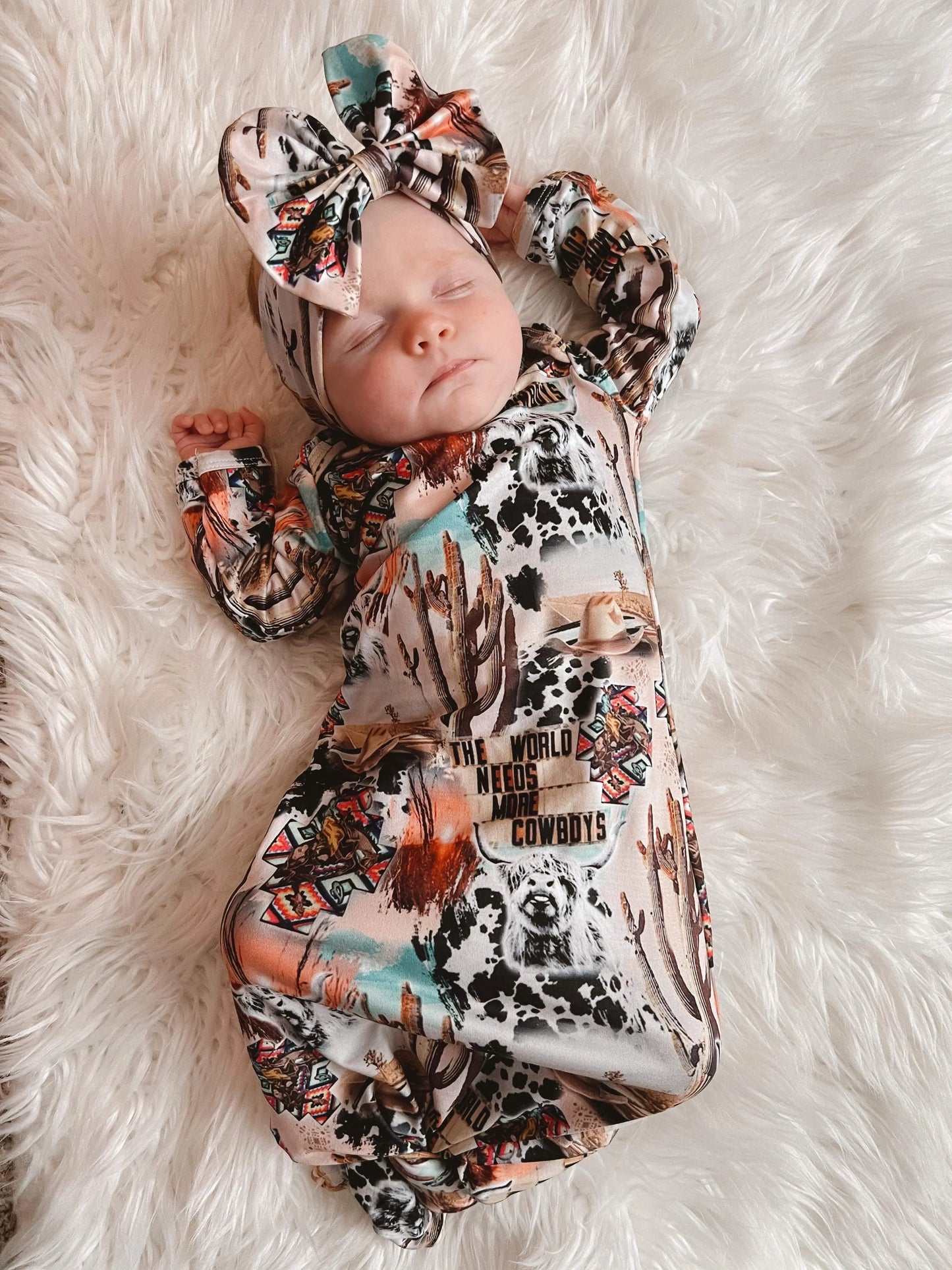 Western collage gown and headband set Leopardbaby Boutique